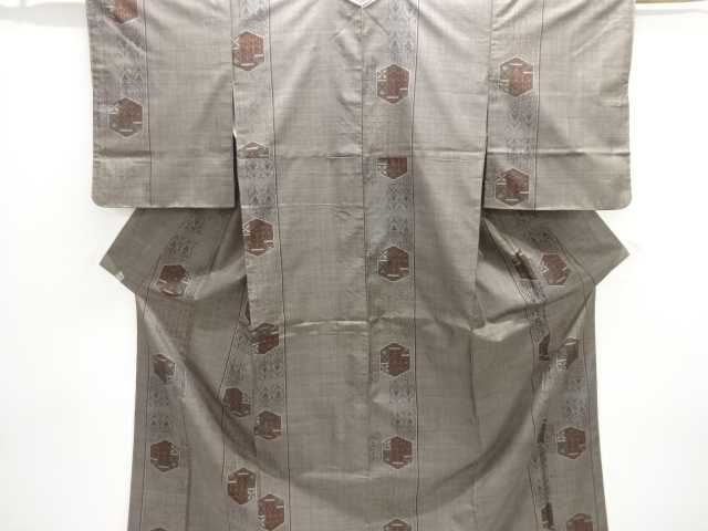JAPANESE KIMONO / UNUSED DORO OSHIMA TSUMUGI (5 maruki) / WOVEN GEOMETRIC PATTERN 